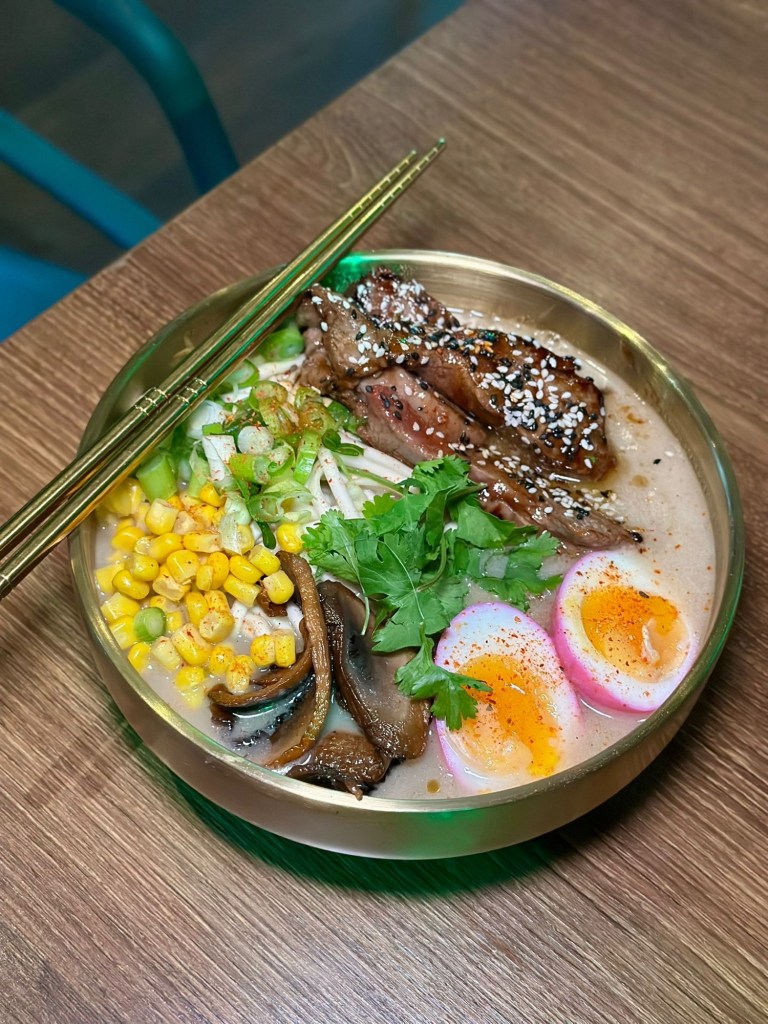 Tonkotsu ramen with pork belly and marinated egg at Scott and Wilson North Shields