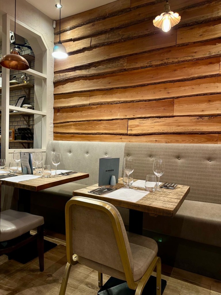 Cosy interior dining room at Hinnies restaurant in Whitley Bay near the seafront