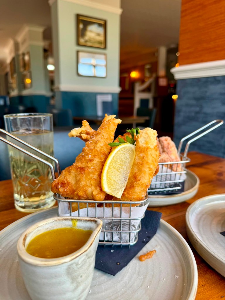 Crispy fish goujons with curry sauce at The Queen's Head Cullercoats