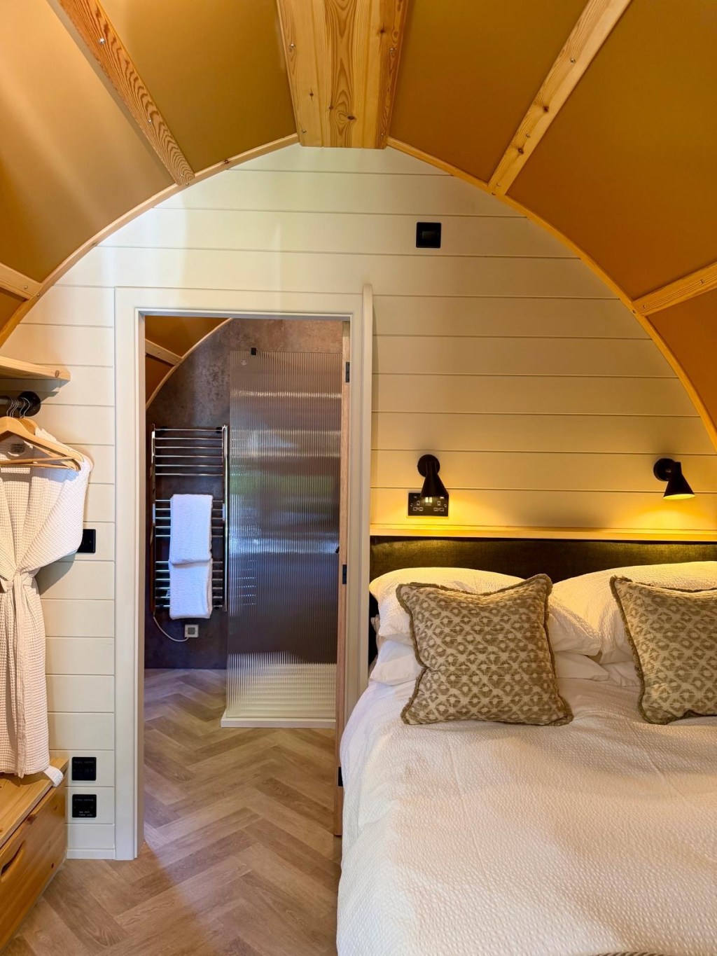 Cosy Scandi cabin interior at Hewn Yorkshire with modern countryside styling