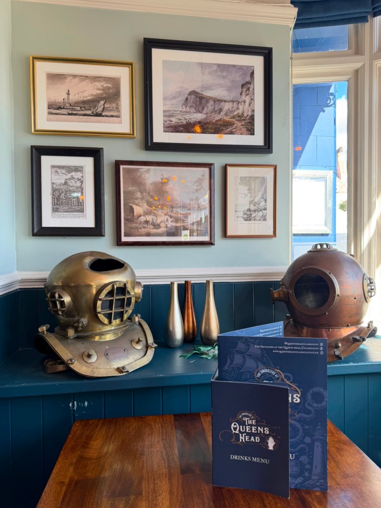 Coastal inspired dining area inside The Queen's Head Cullercoats