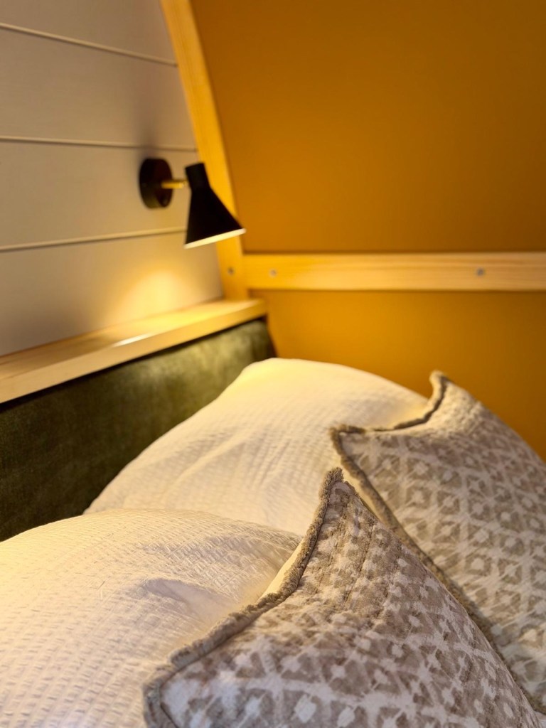 Cosy Scandi cabin interior at Hewn Yorkshire with modern countryside styling