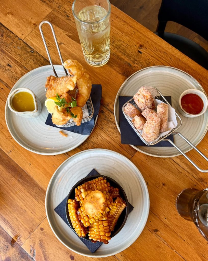 Starters seafood mains and desserts at The Queen's Head Cullercoats dog friendly restaurant