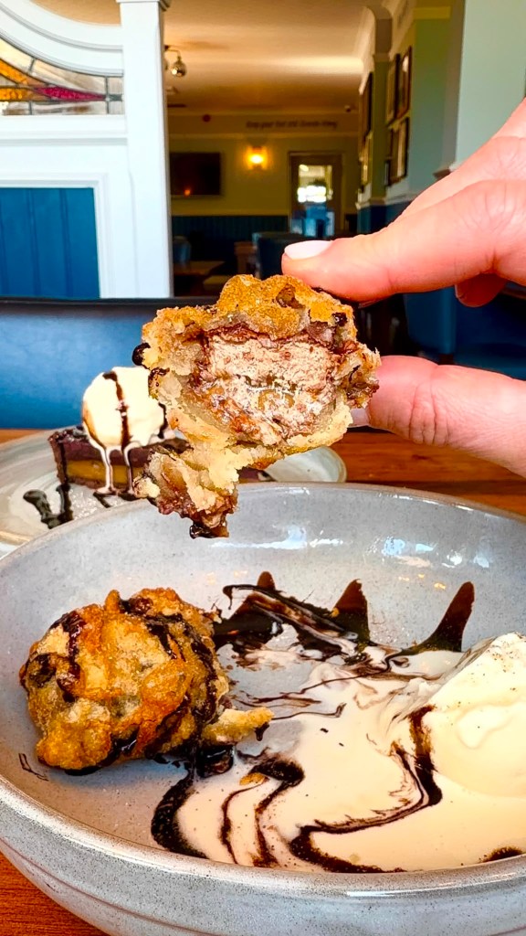 Deep fried Mars bar with ice cream at The Queen's Head Cullercoats