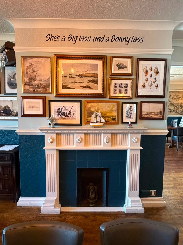 Coastal inspired dining area inside The Queen's Head Cullercoats