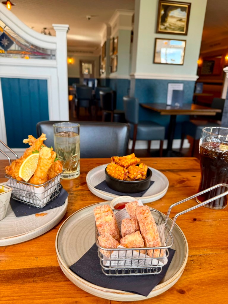 queens-head-cullercoats-food-spread.jpg Starters seafood mains and desserts at The Queen's Head Cullercoats dog friendly restaurant